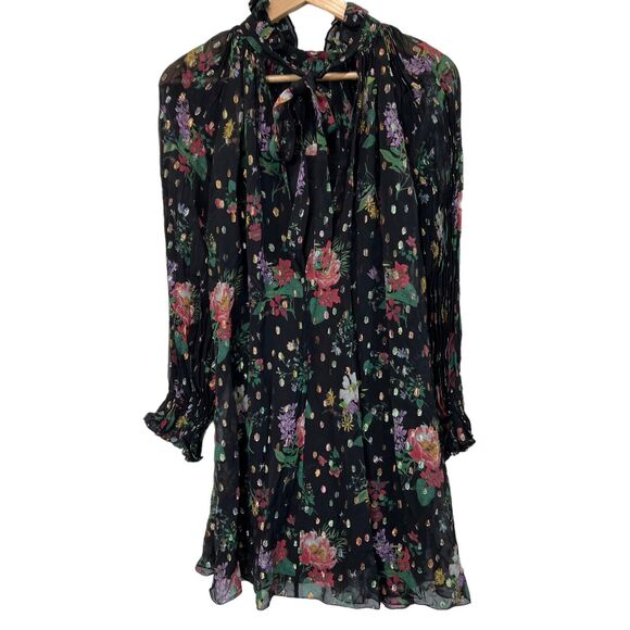 Amur Yael A line Dress In Black Floating Floral Size 2 - Picture 3 of 16